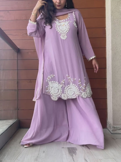 Blush Lilac Pearl Sharara Set